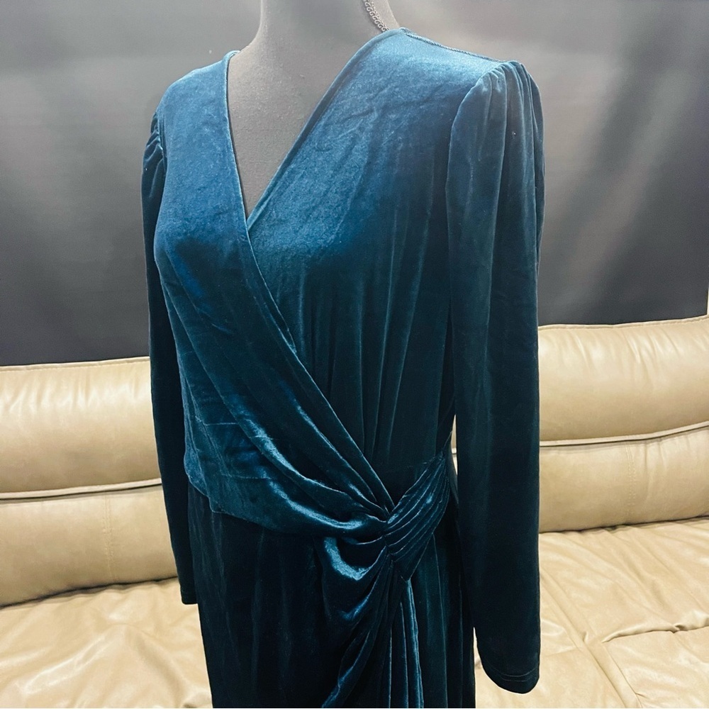 Obeeii Stretch Velvet Long Sleeve Teal Blue Maxi Dress Size XL - Picture 4 of 6